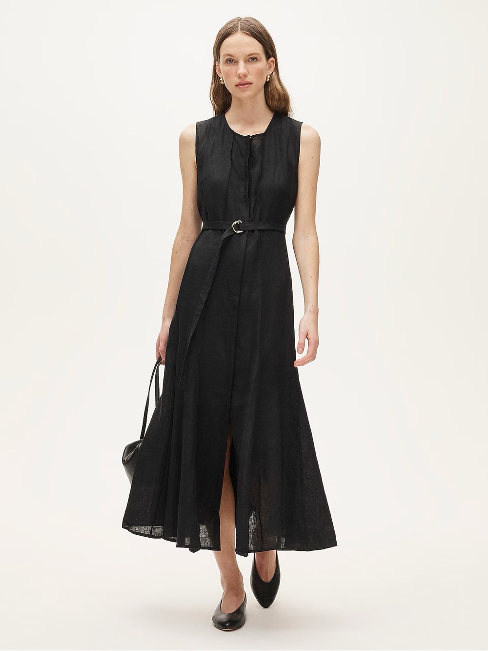 J CREW Seamed linen dress with removable belt Black Size M NWT $248 CA671